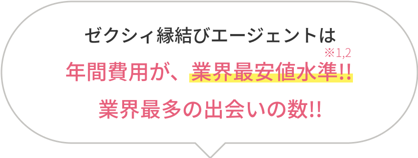 ゼクシィ縁結びエージェントは年間費用が、業界最安値水準!!業界最多の出会いの数!!